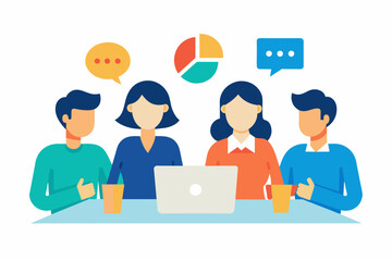 Business Meeting. The team is working on a project and discussing it. Plan. Business Vector illustration.