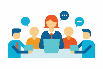 Business Meeting. The team is working on a project and discussing it. Plan. Business Vector illustration.