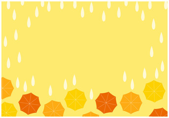 梅雨景色の雨が降る傘パターン背景9黄色 - obrazy, fototapety, plakaty
