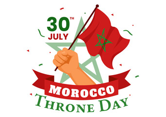 Happy Morocco Throne Day Vector Illustration on July 30 with Waving Flag and Ribbon in Celebration National Holiday Background Design