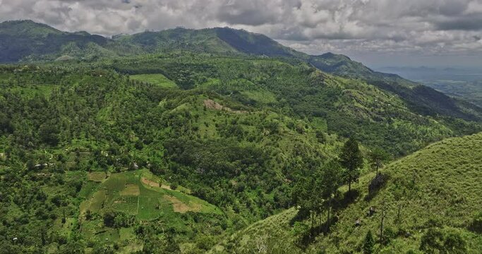 Ella Sri Lanka Aerial v26 flyover Little Adam's Peak capturing hillside tea plantations and lush mountain valleys and breathtaking views of mountainous landscape - Shot with Mavic 3 Cine - April 2023