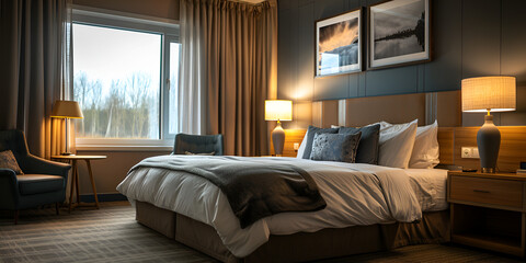 bedroom in a hotel, generative ai