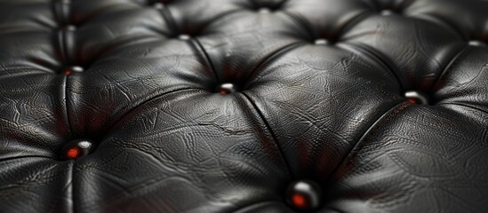 Obraz premium Black leather ottoman up close featuring vibrant red buttons for a luxurious and stylish furniture piece in any room