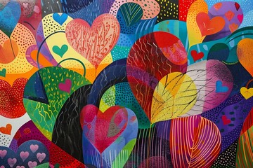 brightly colored hearts bird middle connecting life thick layers rhythms page lovers