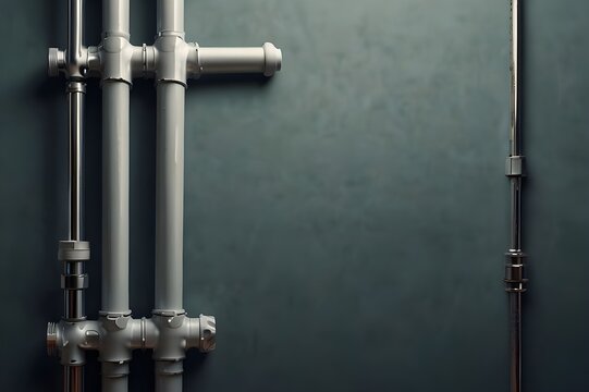 Plumbing concept with water pipes on solid background with copy space

