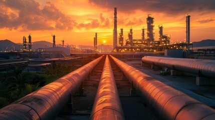 Against the backdrop of an endless sky, the silhouette of steel tubes creates a striking contrast, symbolizing industrial progress.