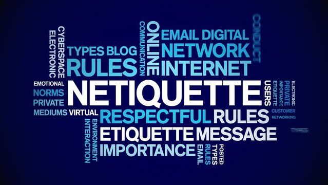 Netiquette animated word cloud;text design animation tag kinetic typography seamless loop.