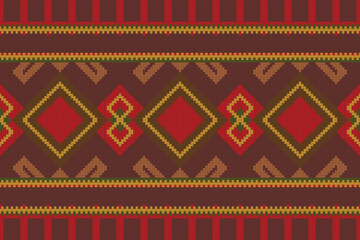 Ikat Paisley Pattern Embroidery Background. Ikat Fabric Geometric Ethnic Oriental Pattern traditional.aztec Style Abstract Vector illustration.design for Texture,fabric,clothing,wrapping,sarong.