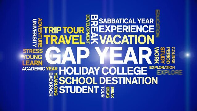 Gap Year animated word cloud;text design animation tag kinetic typography seamless loop.