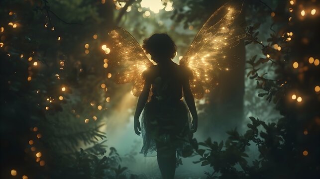 Enigmatic Cupid Glowing Amidst Mysterious Whispering Woods Casting Magical Light