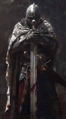 man armor holding sword hands knight profile crusader beta city nationalist saints concept lord daggers camelot - obrazy, fototapety, plakaty