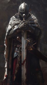 man armor holding sword hands knight profile crusader beta city nationalist saints concept lord daggers camelot