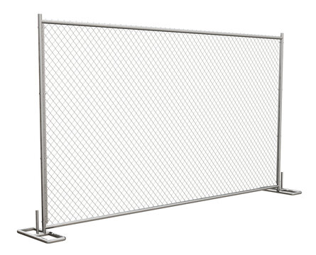 Clear Construction Fence:  3D illustration features a chain-link fence panel for construction sites (transparent background). Ideal for showcasing portable, secure fencing solutions.