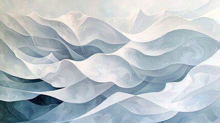 Softly layered abstract shapes in white and pale blues, evoking snowdrifts and the undulating winter landscape.