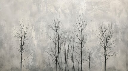 Abstract, stark tree silhouettes against a moody winter sky, representing the bare beauty of the season. 