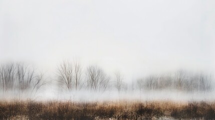 Soft, ethereal abstract fog over a muted landscape, symbolizing the quiet and isolation of winter.  - obrazy, fototapety, plakaty