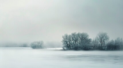 Obraz na płótnie Canvas Soft, ethereal abstract fog over a muted landscape, symbolizing the quiet and isolation of winter.