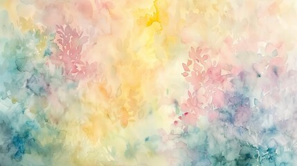 Obraz na płótnie Canvas Soft watercolor washes in pastel pinks, yellows, and blues, symbolizing the gentle arrival of spring. 