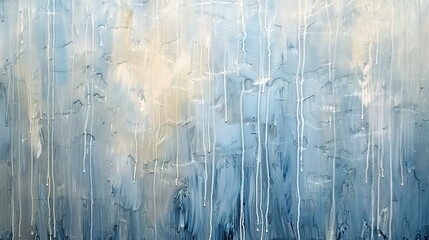 Abstract rain showers, streaks of blues and grays, refreshing the earth and heralding spring. 