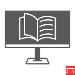 Online reading glyph icon, e-learning and online education, e-book vector icon, vector graphics, editable stroke solid sign, eps 10.