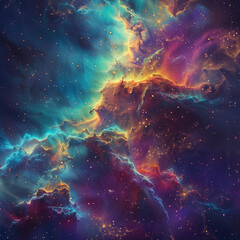 A colorful space scene with a large cloud of gas and dust - obrazy, fototapety, plakaty