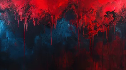 Fotobehang Streaks of blood-red and midnight blue in an abstract design, evoking a sense of foreboding.  © Thanthara