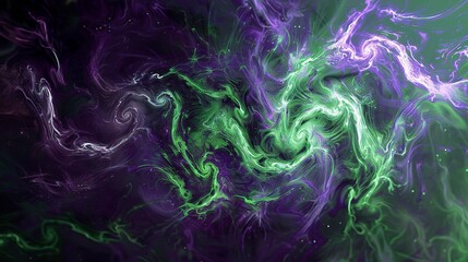Glowing, abstract green and purple swirls, suggesting magical potions and witchcraft.