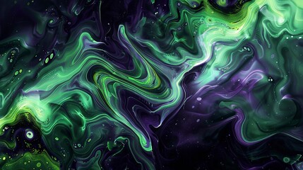 Glowing, abstract green and purple swirls, suggesting magical potions and witchcraft.  - obrazy, fototapety, plakaty