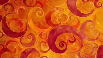 Swirling, abstract motifs in pumpkin orange and cranberry, symbolizing festive foods. 