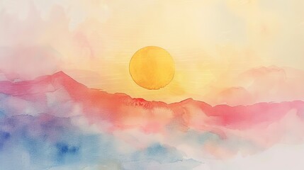 Soft watercolor wash with a new year's sunrise, symbolizing renewal and the dawn of new possibilities.