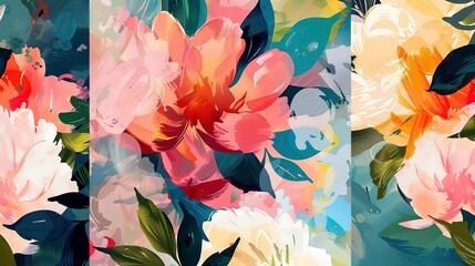 Abstract floral patterns, blending vibrant and soft colors, representing motherly love and growth.