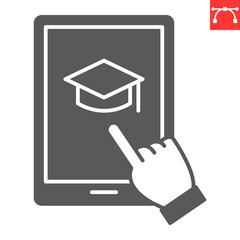 Education app glyph icon, e-learning and online education, study mobile app vector icon, vector graphics, editable stroke solid sign, eps 10.
