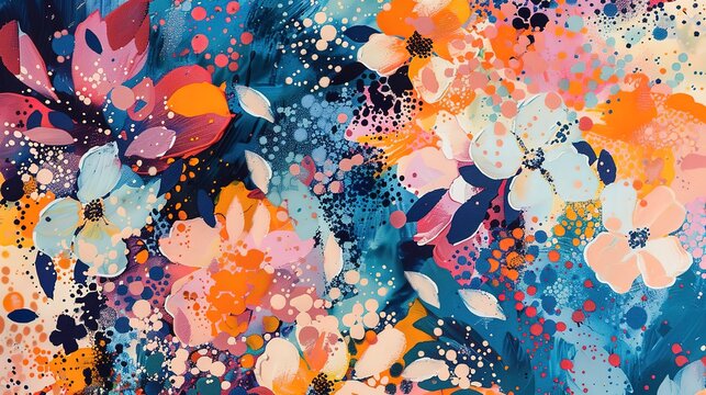 Abstract floral patterns, blending vibrant and soft colors, representing motherly love and growth. 