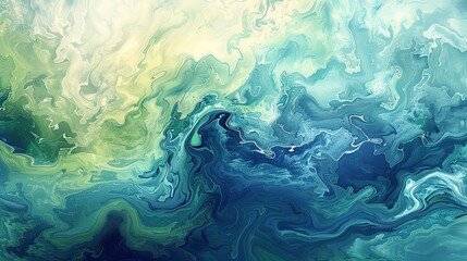 Obraz premium Gentle abstract waves in calming blues and greens, representing tranquility, peace, and motherly wisdom. 