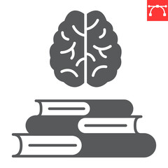 Knowledge glyph icon, psychology and online education, brain and books vector icon, vector graphics, editable stroke solid sign, eps 10.
