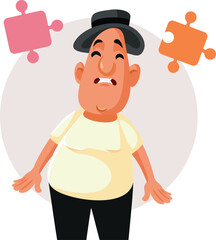 Puzzled Middle Aged Man Thinking Vector Cartoon illustration. Stressed guy forgetting and feeling concerned about amnesia 
