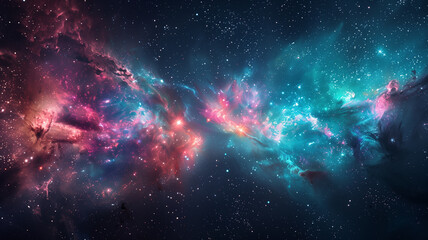 A colorful galaxy with a bright blue star in the middle - obrazy, fototapety, plakaty