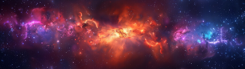 A colorful galaxy with a red and orange line in the middle - obrazy, fototapety, plakaty