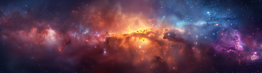 A colorful galaxy with a yellow cloud in the middle - obrazy, fototapety, plakaty