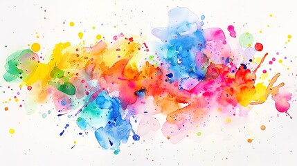 Abstract watercolor splashes, bright and cheerful, evoking spontaneous joy and fun. 