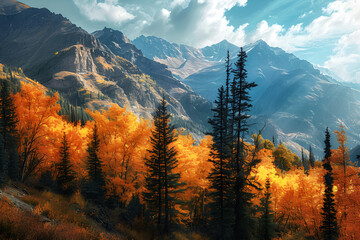 Panorama Mountain Autumn Landscape
