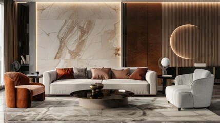 Modern living room mockup with sofa,armchair and luxury living room interior background.3d rendering