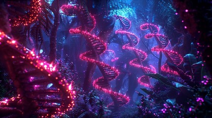 Nanotech helix, neon glow of genesis, blueprint reborn