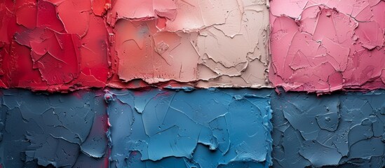 An up-close view of a colorful painting showcasing different shades of paint and striking hues on canvas