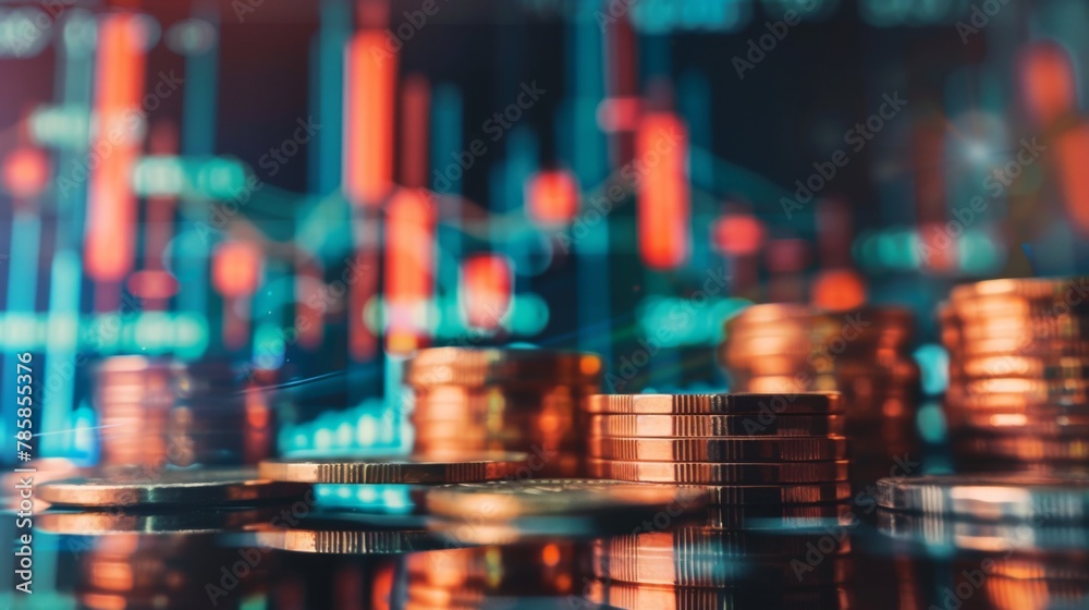 Poster stock funding or money saving graph with coins. background for business ideas and design. chart for 