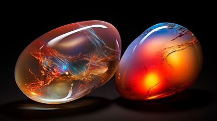 Stunning 3D Render of Luminous, Translucent Gemstones with Vivid Colors and Elegant Reflections