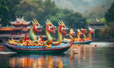Dragon Boat Festival in lake for chinese traditional season
