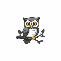 Owl on a branch logo illustration design flat vector