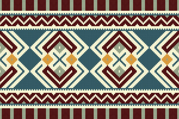 Ikat Seamless Pattern Embroidery Background. Ikat Background Geometric Ethnic Oriental Pattern traditional.aztec Style Abstract Vector design for Texture,fabric,clothing,wrapping,sarong.