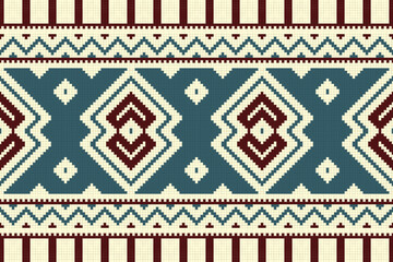 Ikat Seamless Pattern Embroidery Background. Ikat Background Geometric Ethnic Oriental Pattern Traditional. Ikat Aztec Style Abstract Design for Print Texture,fabric,saree,sari,carpet.